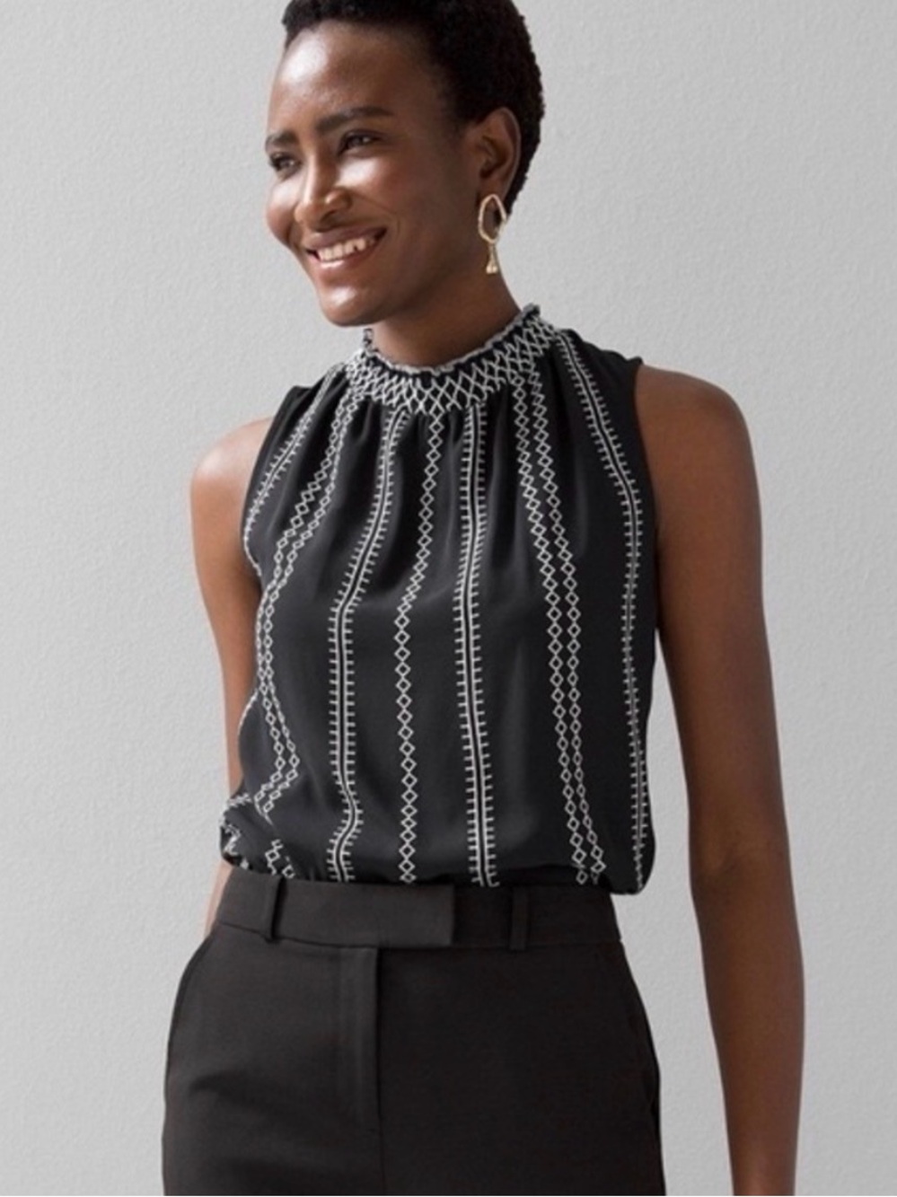 White House Black Market Contrast Sleeve Stitched Top 6